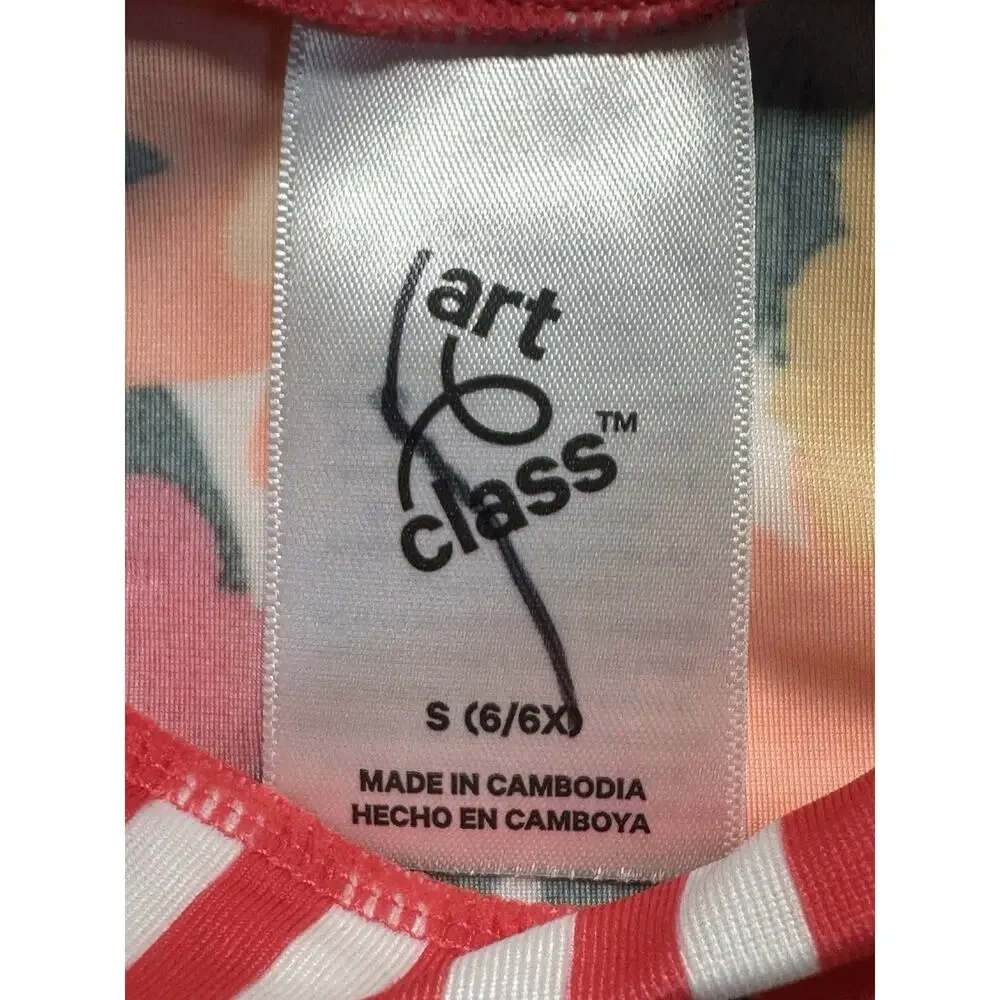 Art Class Girls Floral Rash Guard Swim Top Size S 6/6X Pink Short Sleeve NWT